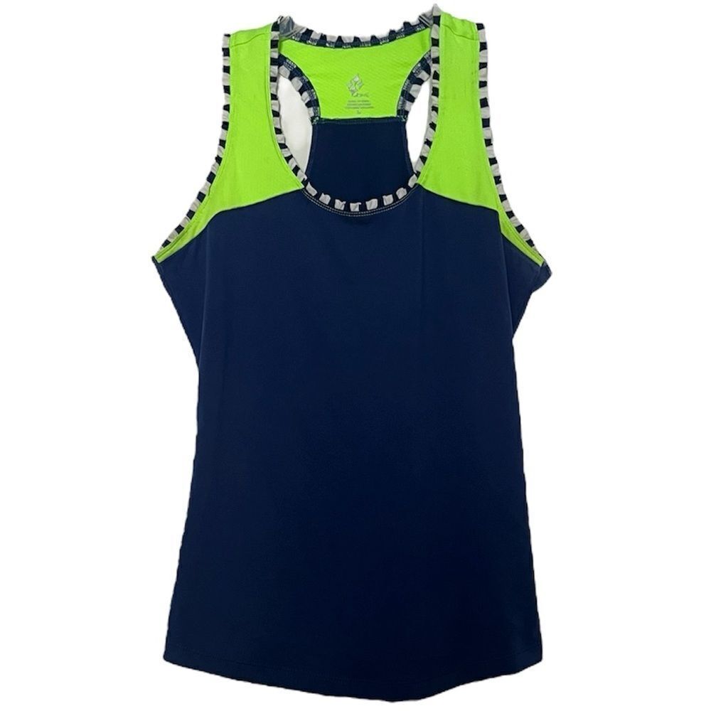 Jofit Tank Top Blue Neon Green Ruffles Stripes Golf Pickle Ball Tennis Medium